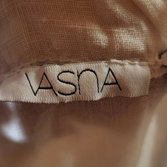 Vasna Italy Linen White Roll Sleeve Unlined Dress With Pockets Size Petite Large - Picture 6 of 8